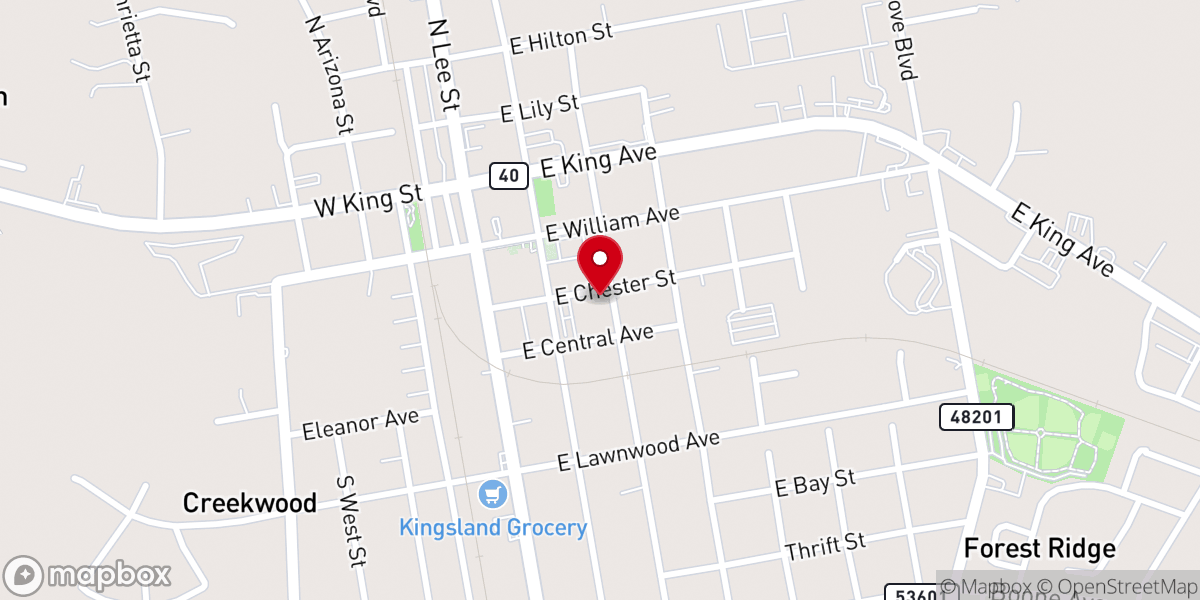 Map showing location of Kingsland First Baptist Church