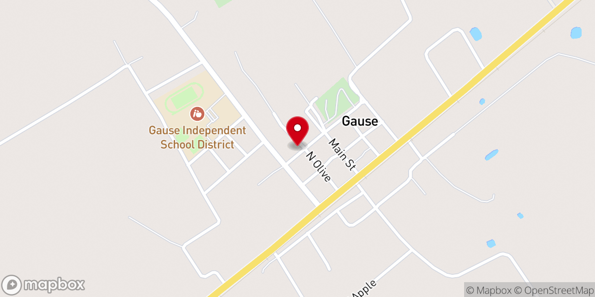 Map showing location of Gause Methodist Church