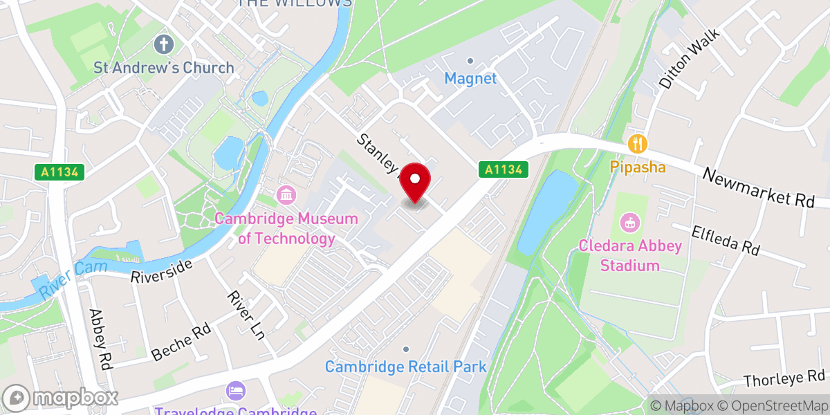 Map showing location of Cambridge Baptist Church