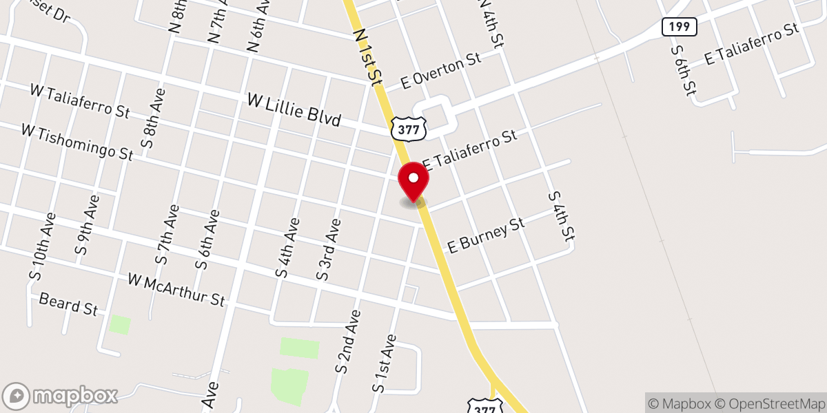 Map showing location of First Baptist Church