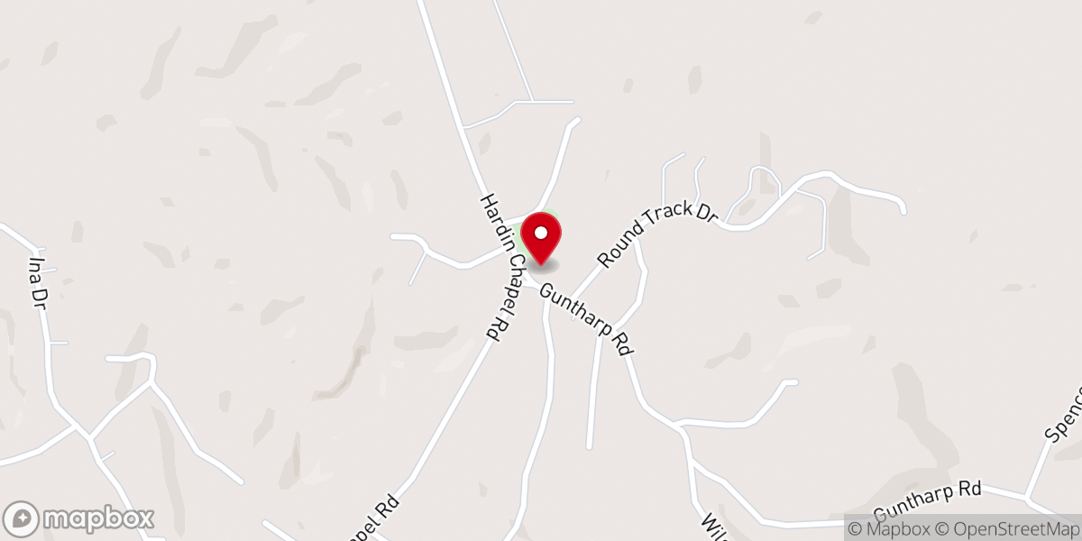 Map showing location of Hardins Church