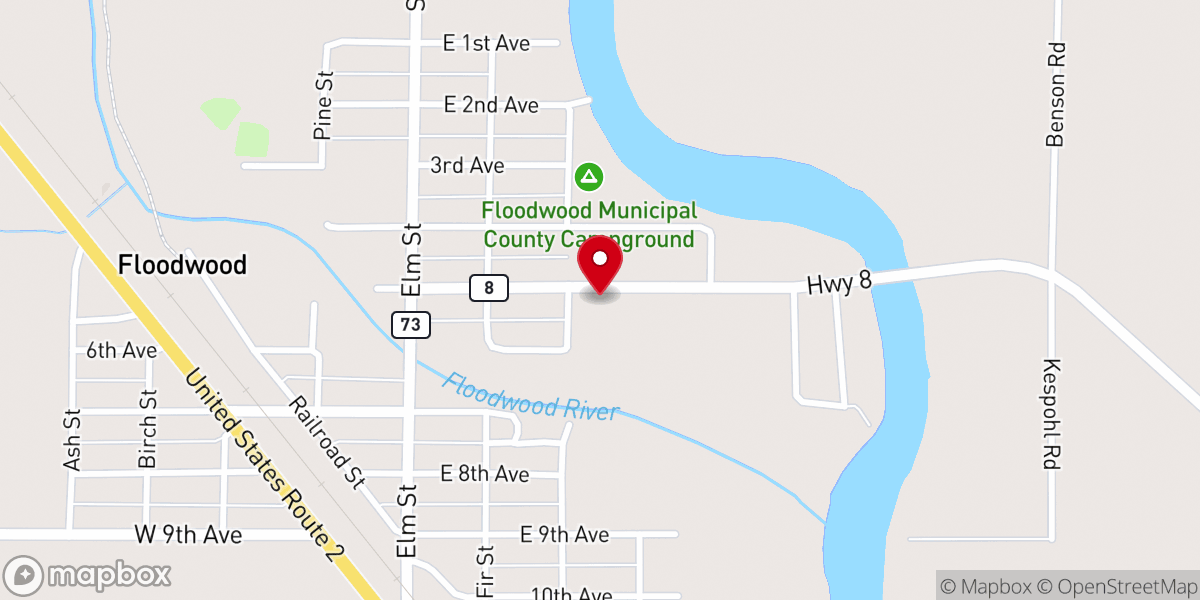 Map showing location of Floodwood New Life Community Church