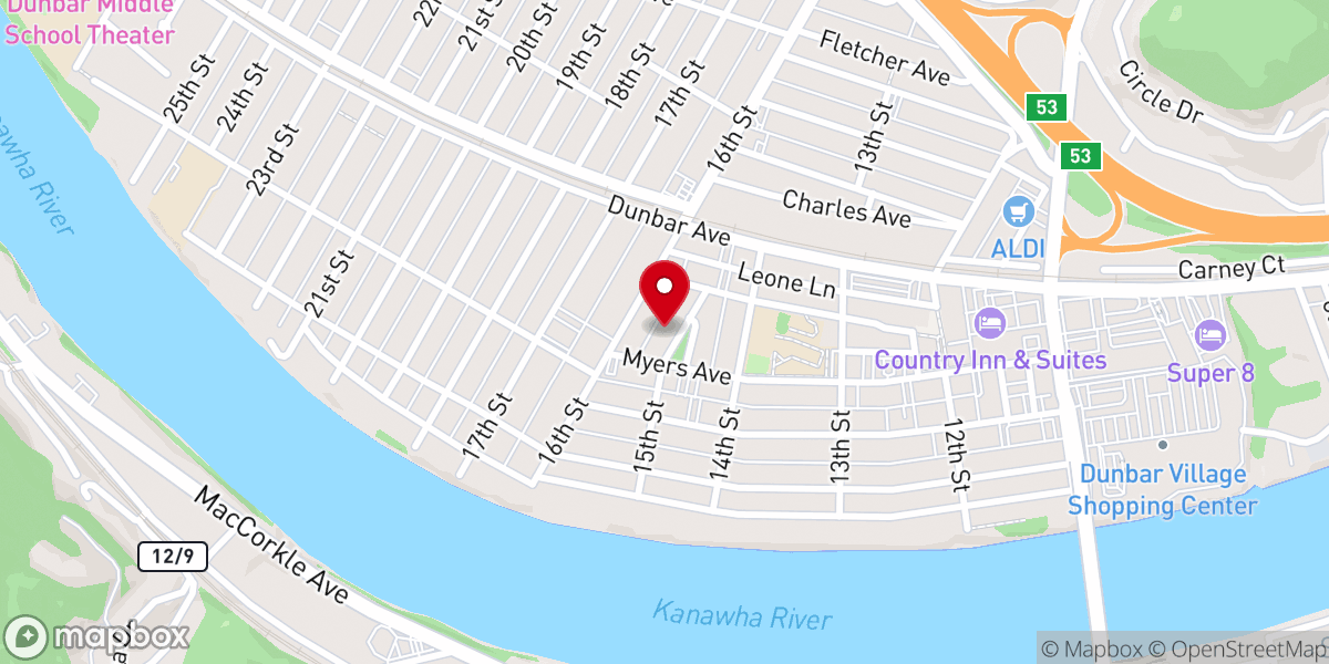 Map showing location of Dunbar Church of Christ