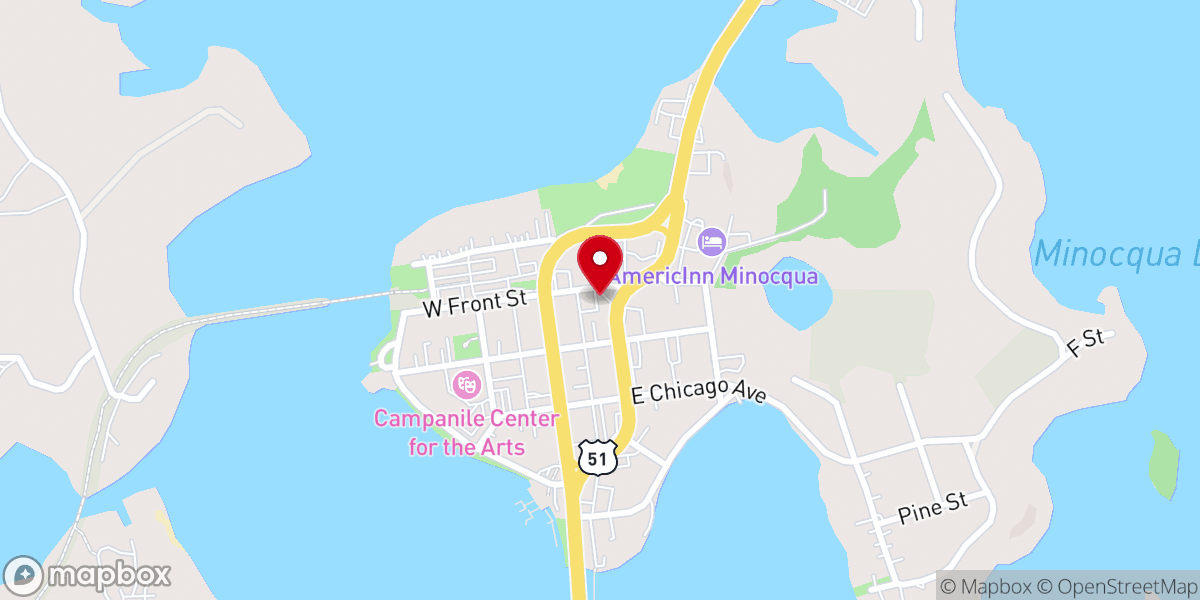 Map showing location of Minocqua Brewing Company