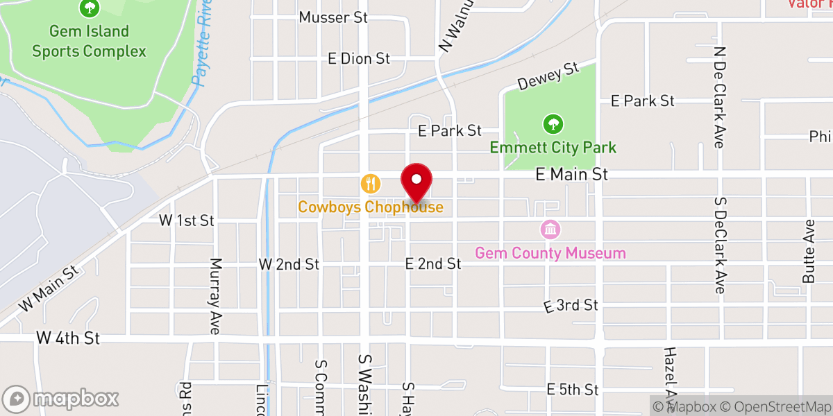 Map showing location of Emmett First Baptist Church