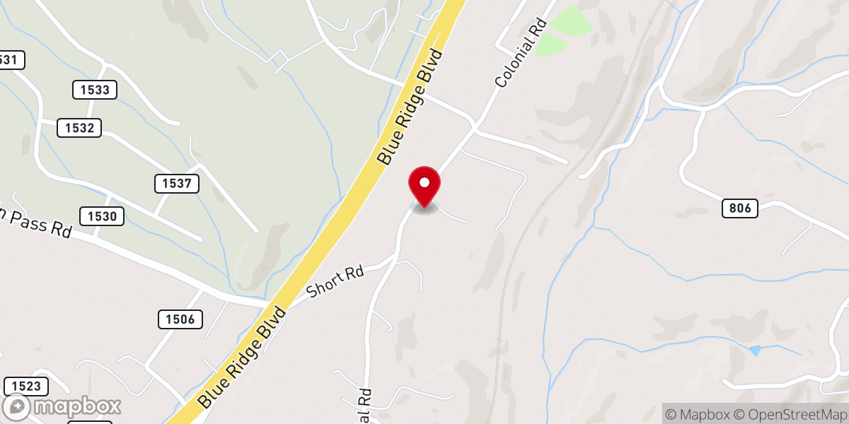 Map showing location of Blue Ridge Baptist Church