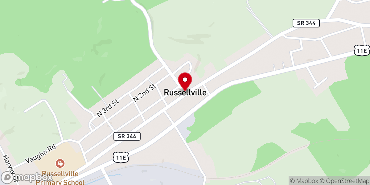 Map showing location of Russellville
