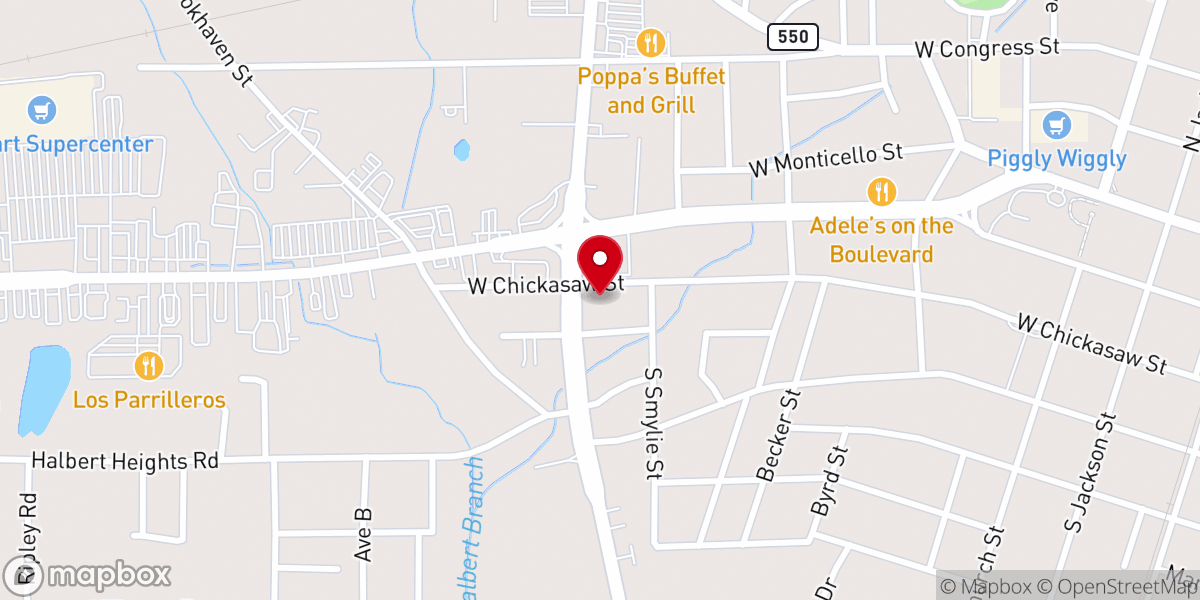 Map showing location of Brookhaven Church of God