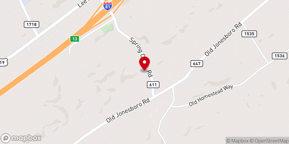 Map showing location of Spring Creek Church
