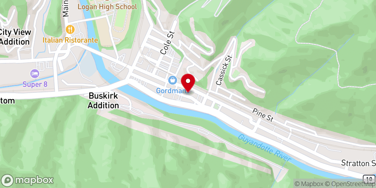 Map showing location of First Baptist Church of Logan