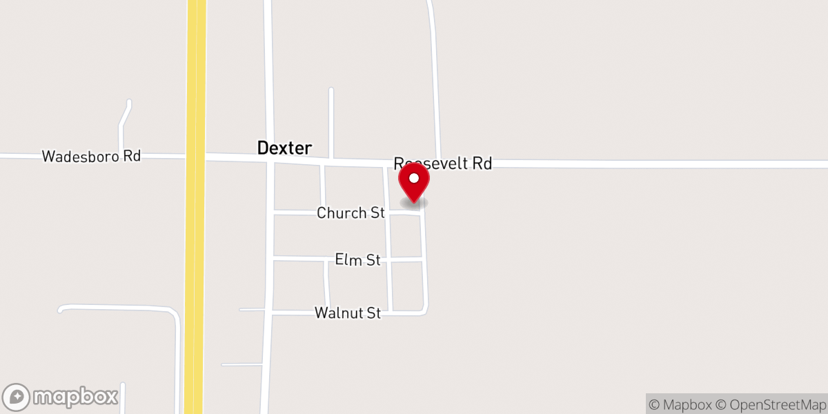 Map showing location of Dexter Baptist Church
