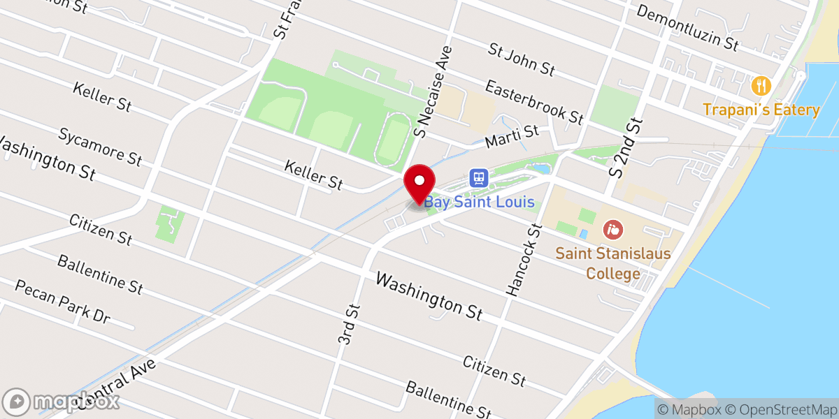 Map showing location of Bay St Louis Community Hall
