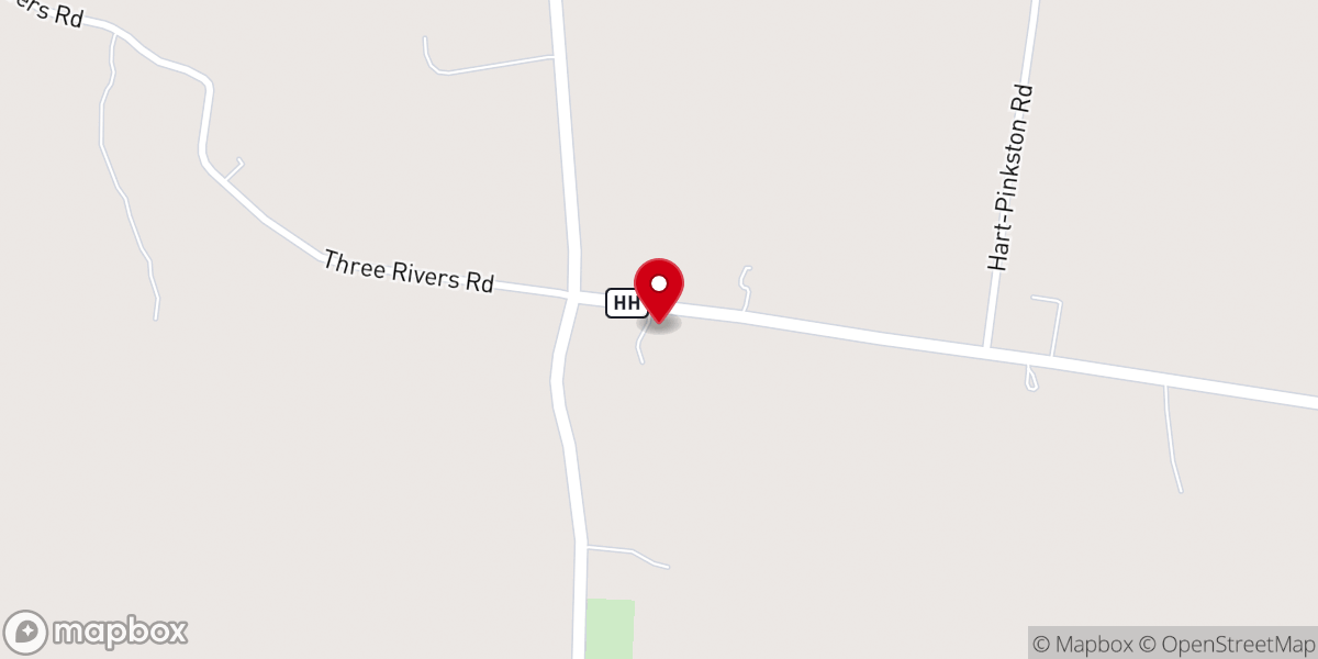 Map showing location of Three Rivers Baptist Church