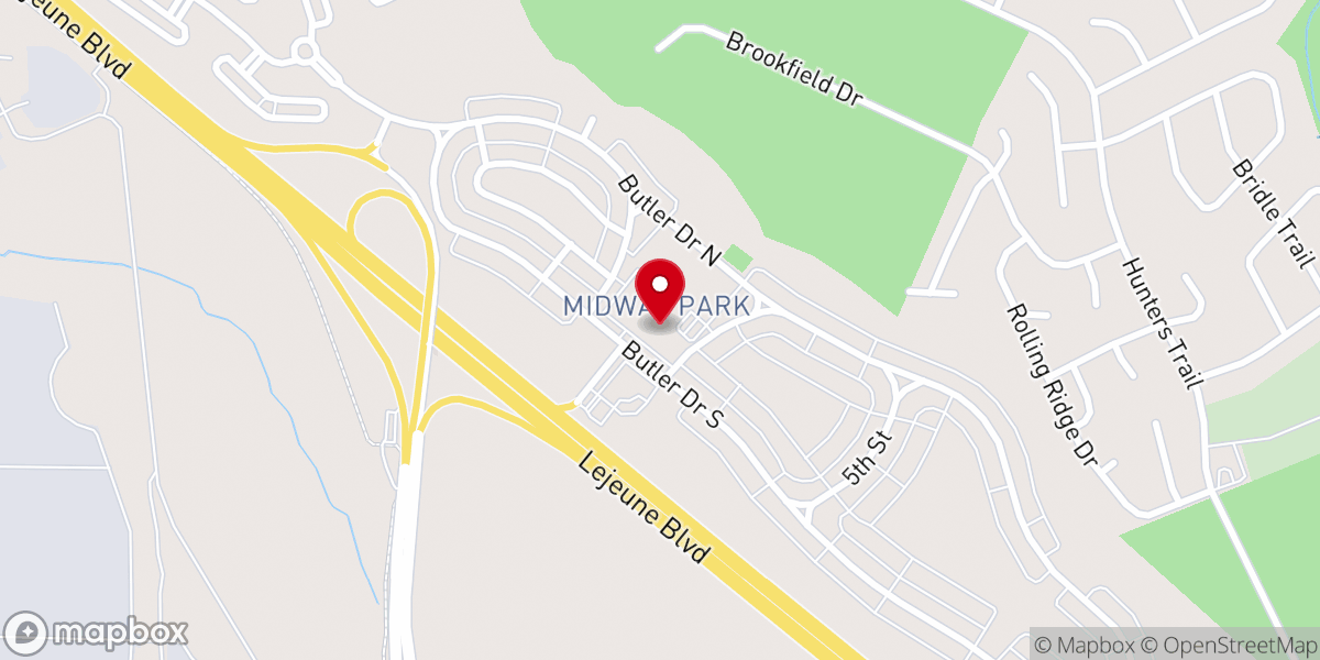 Map showing location of Midway Park Chapel, Camp Lejeune