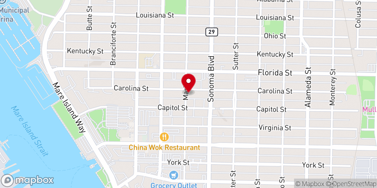 Map showing location of Pentecostals of Vallejo