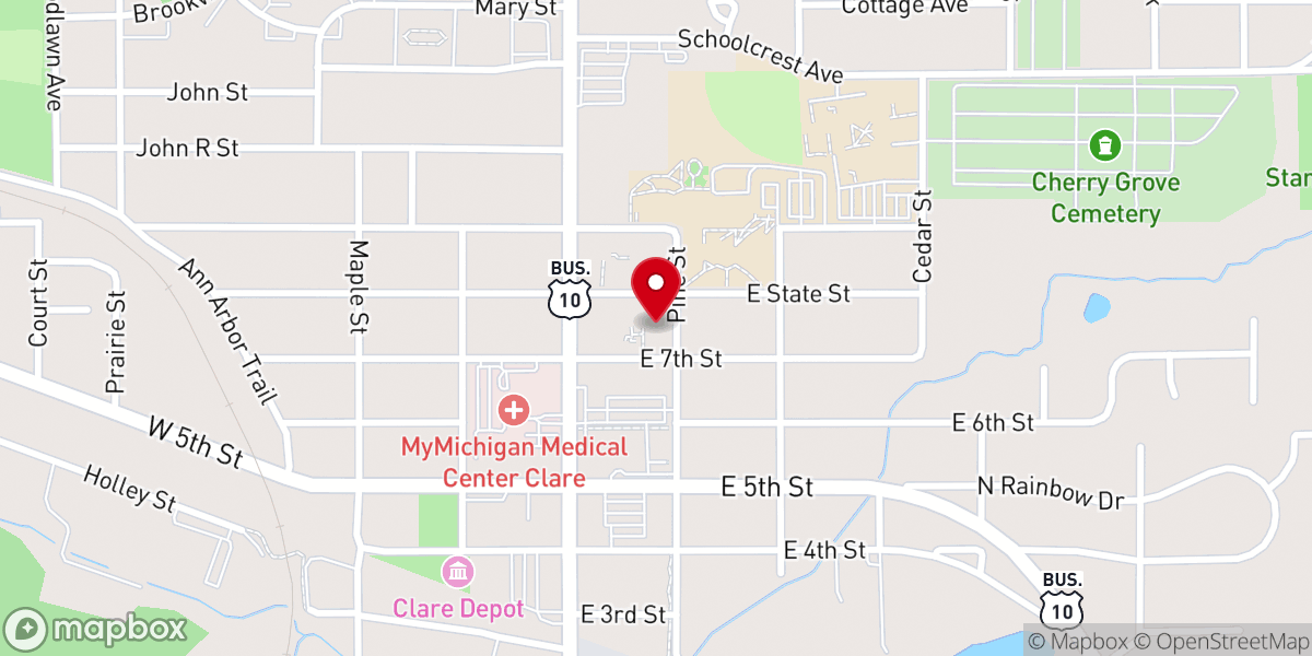 Map showing location of Clare United Methodist Church