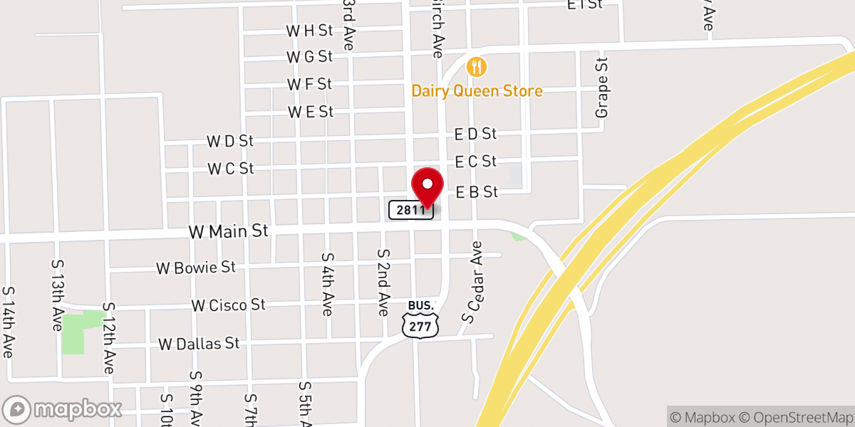 Map showing location of Munday City Hall