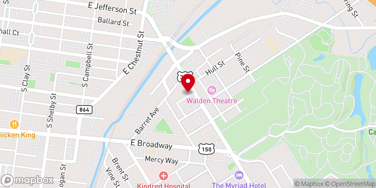 Map showing location of Baxter Avenue Baptist Church