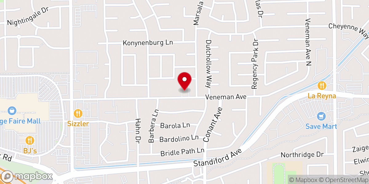 Map showing location of Unity Church of Modesto