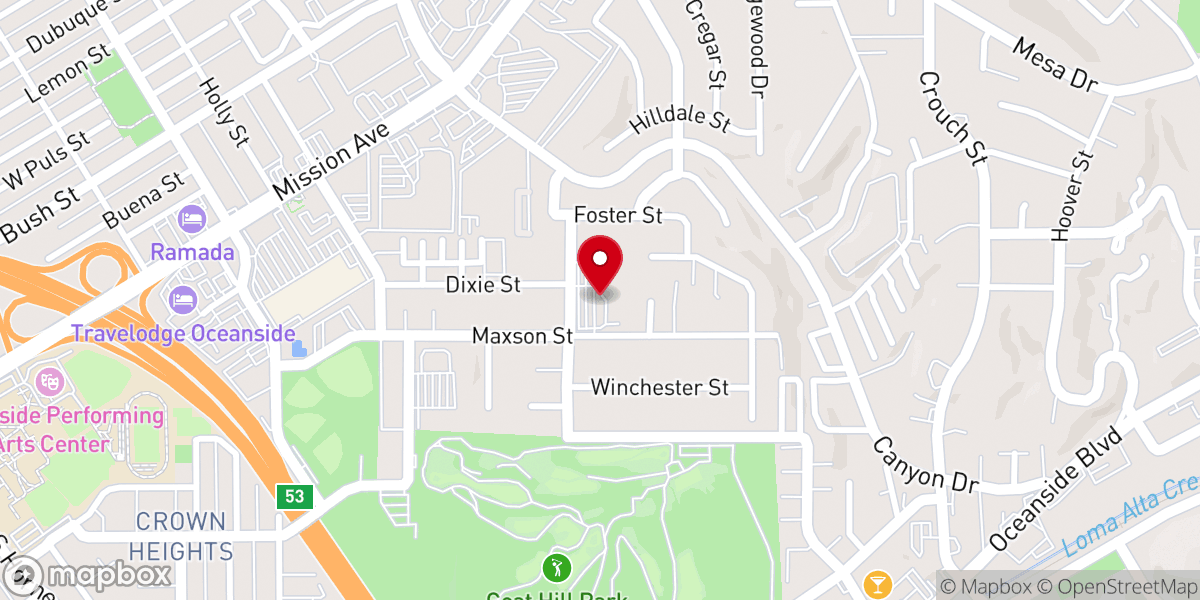 Map showing location of First Baptist Church of Oceanside