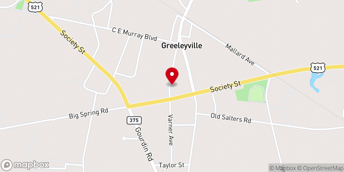 Map showing location of Greeleyville Baptist Church
