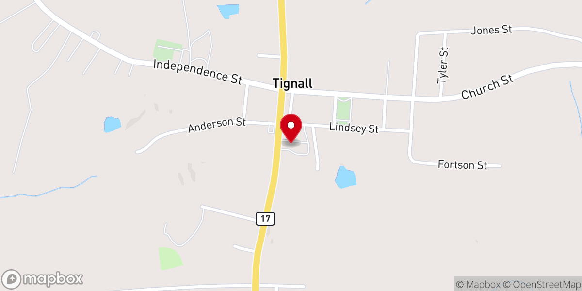 Map showing location of Tignall Baptist Church