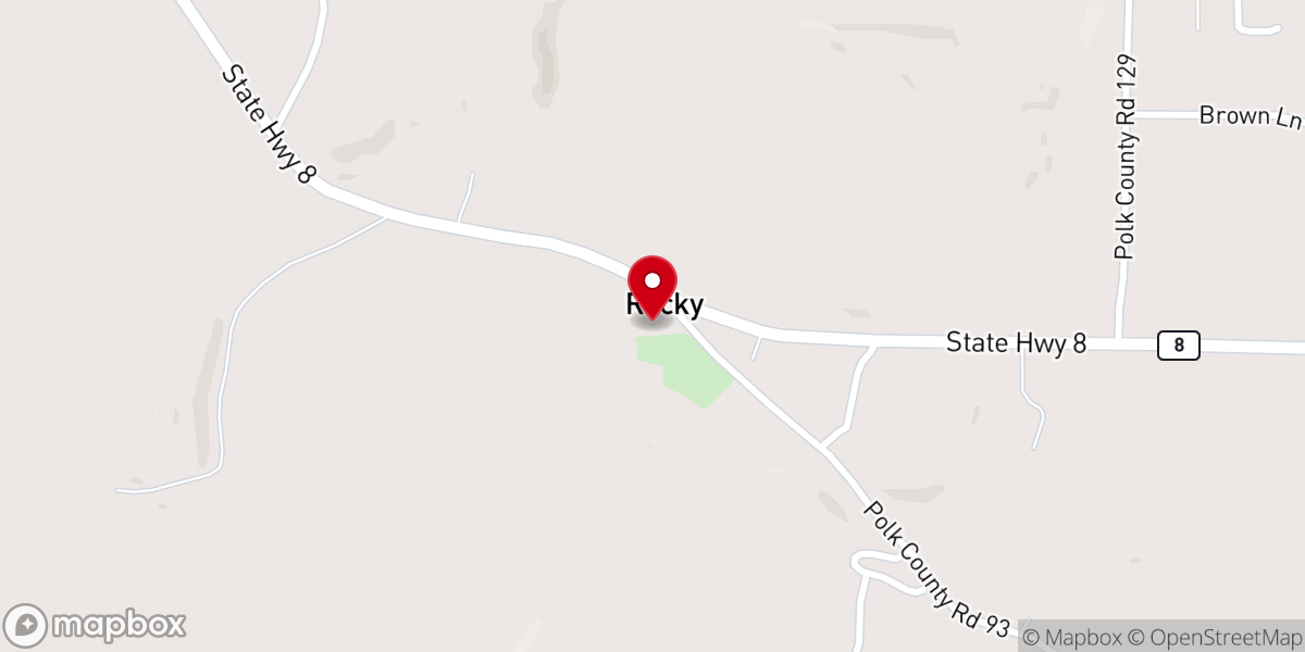 Map showing location of Rocky Methodist Church