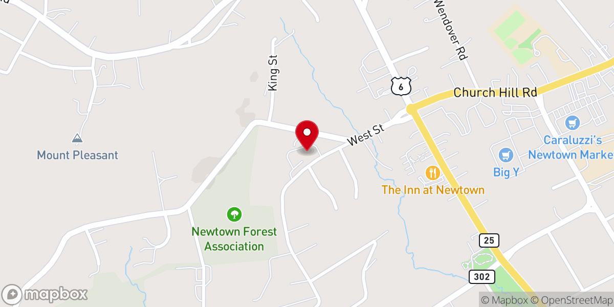 Map showing location of Newtown Congregational Church
