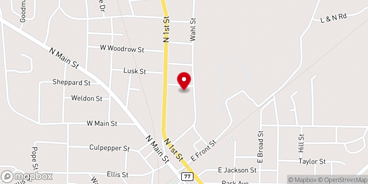 Map showing location of First General Baptist Church