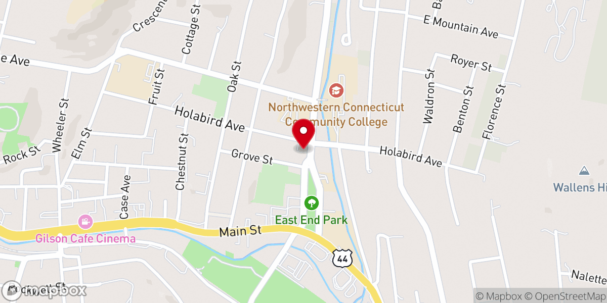 Map showing location of First Church of Winsted