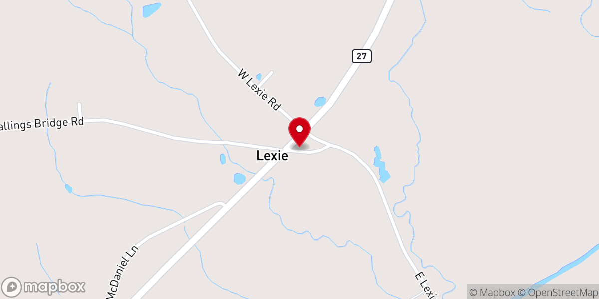 Map showing location of Lexie Baptist Church