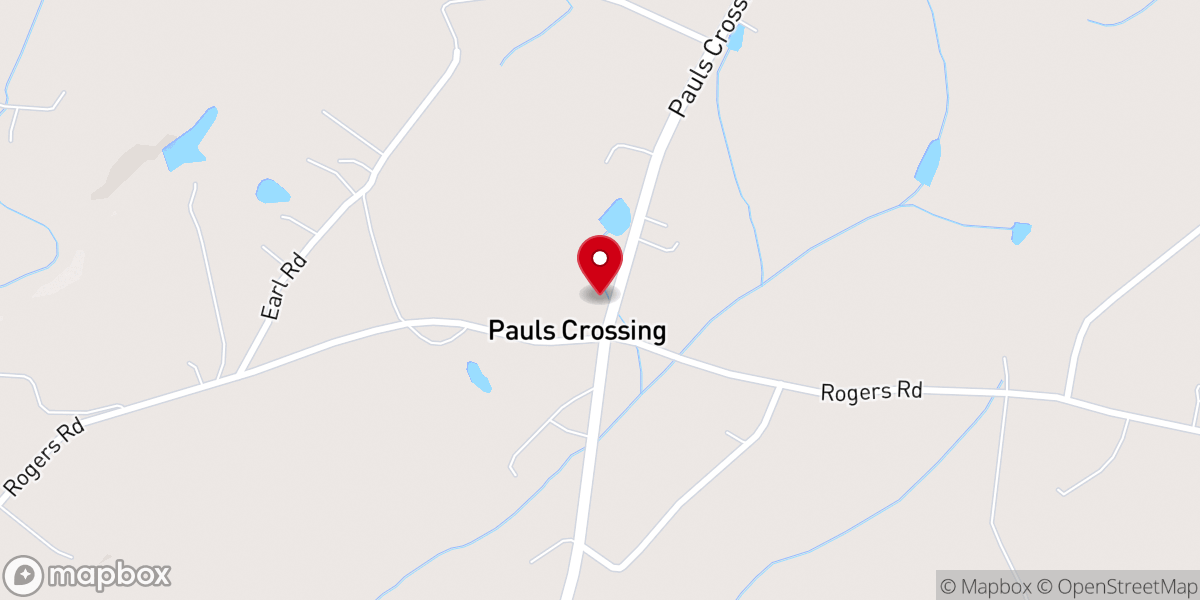 Map showing location of Pauls Crossing Church