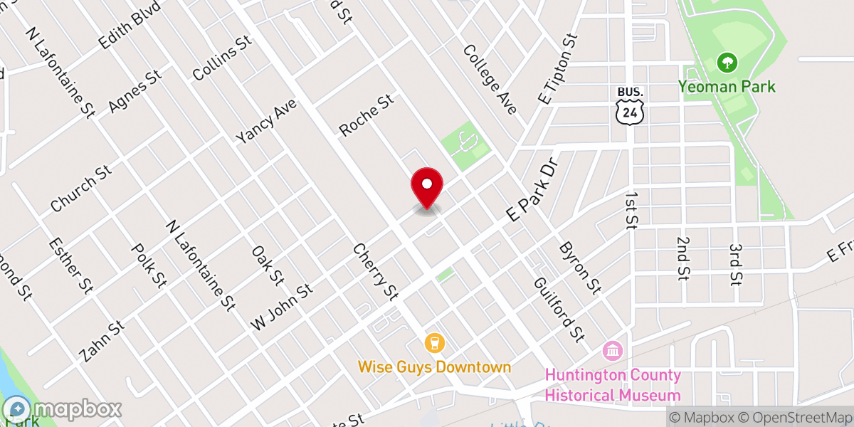 Map showing location of First Presbyterian Church Huntington, IN