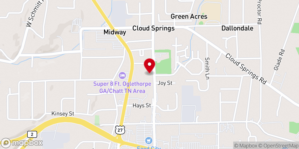 Map showing location of Rock Pointe Church