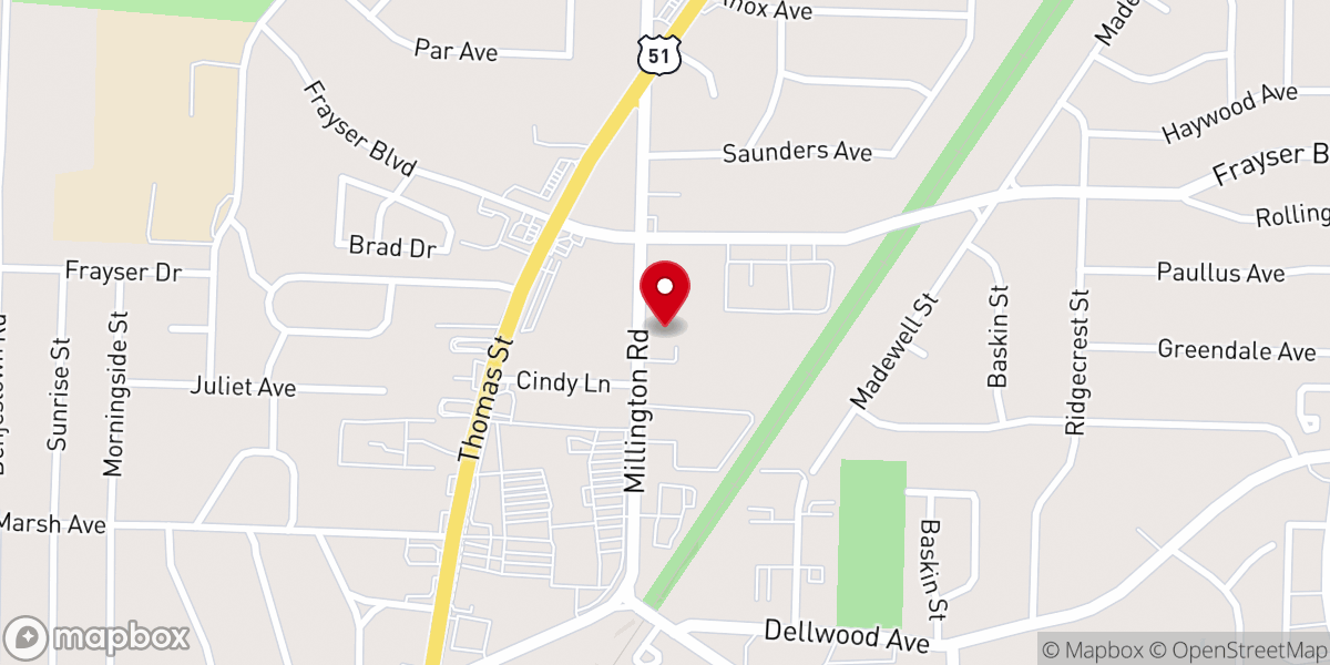 Map showing location of Frayser Assembly of God Church