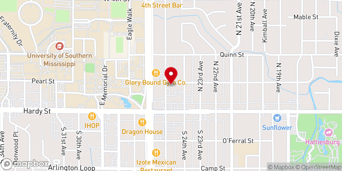 Map showing location of Westminster Presbyterian Church PC(USA) Hattiesburg, MS