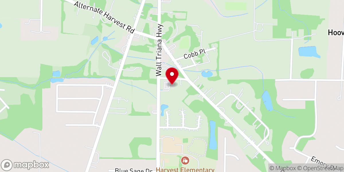 Map showing location of Capshaw church of Christ at Harvest