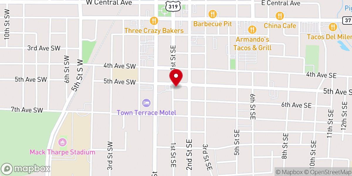 Map showing location of First Presbyterian Church