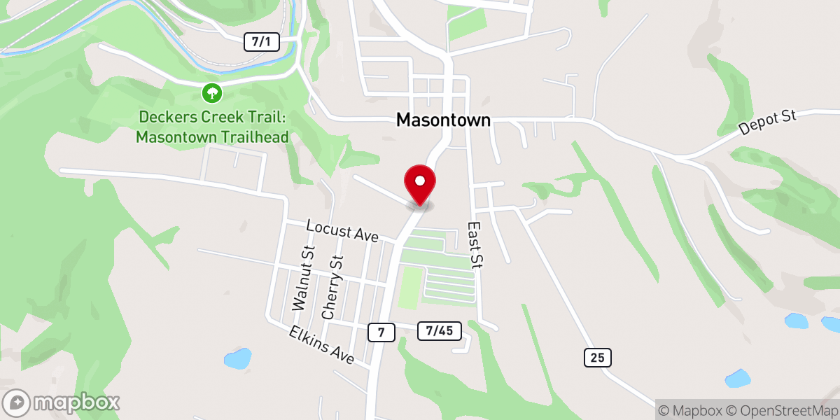 Map showing location of Masontown United Methodist Church-Valley Food Pantry