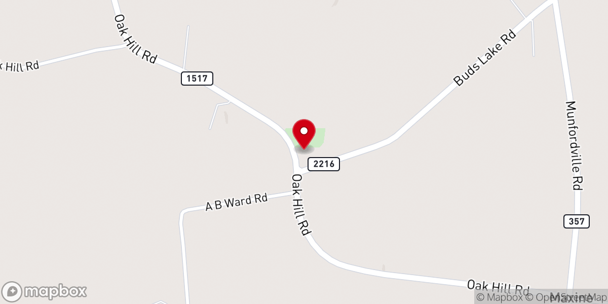 Map showing location of Oak Hill Baptist Church