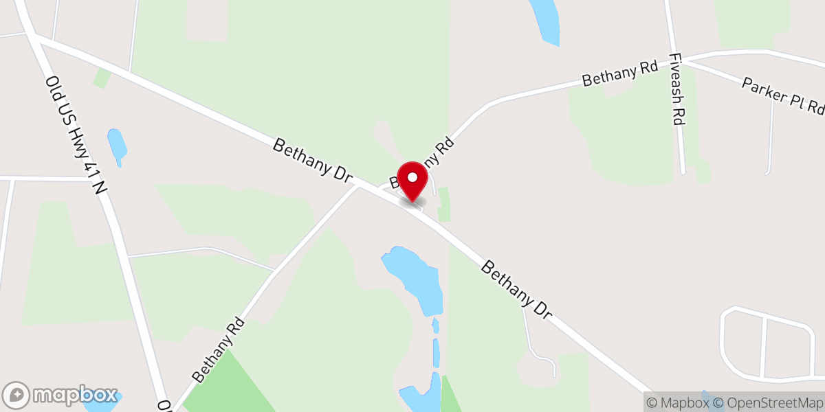 Map showing location of Bethany Baptist Church