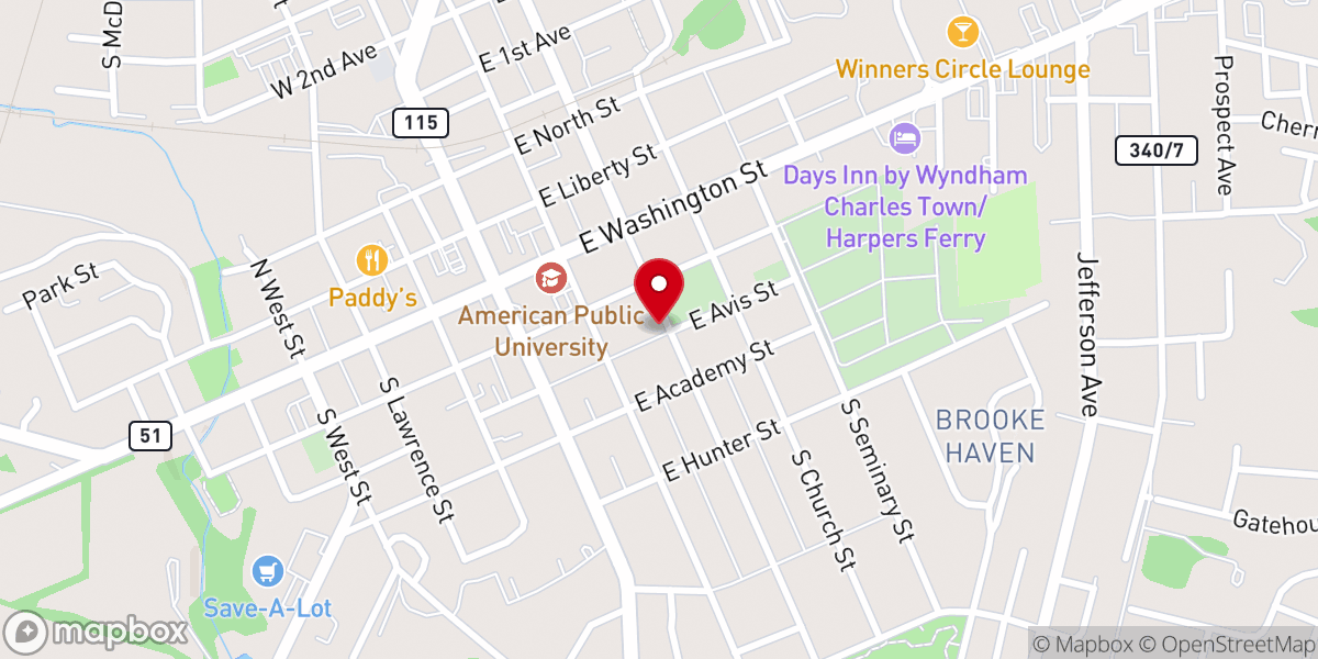 Map showing location of Charles Town Baptist Church