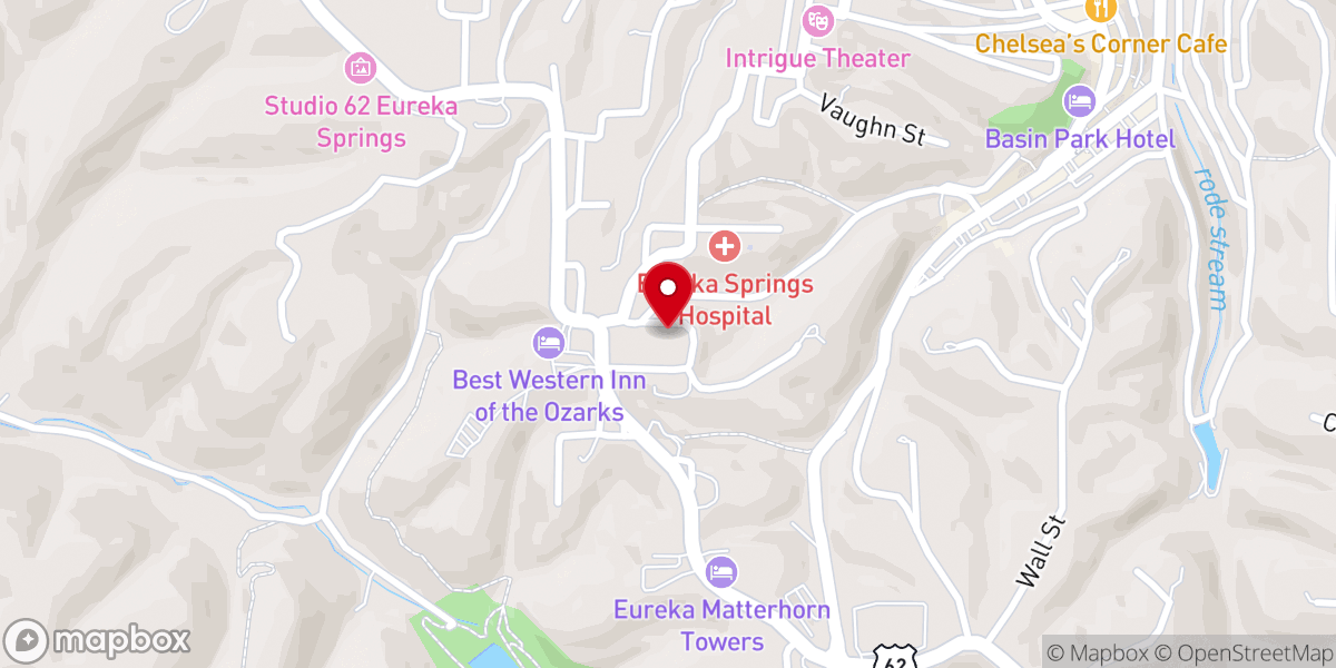 Map showing location of Eureka Springs Chamber of Commerce