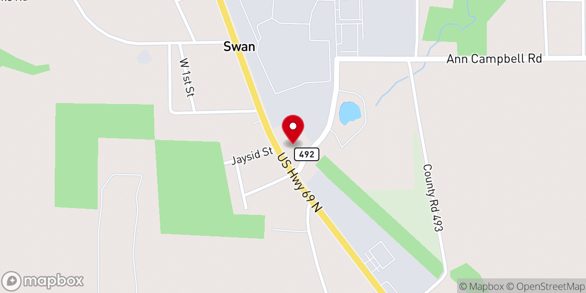 Map showing location of Swan Baptist Church