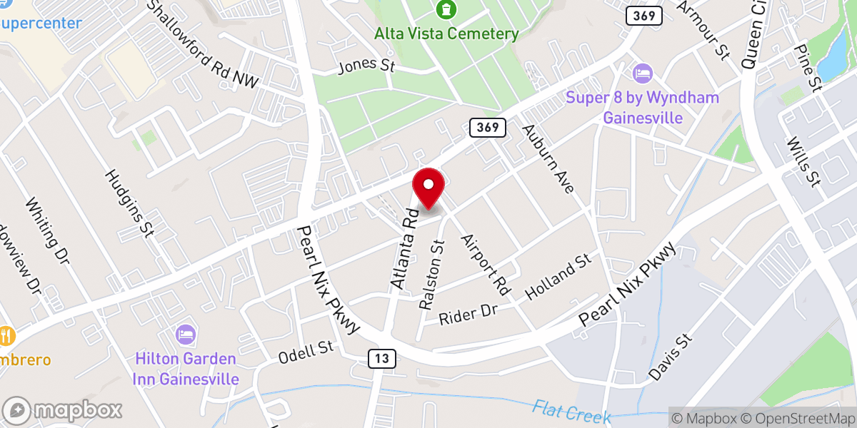 Map showing location of Gainesville Tabernacle
