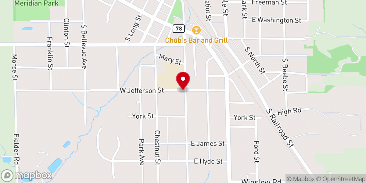 Map showing location of First Baptist Church of Warren