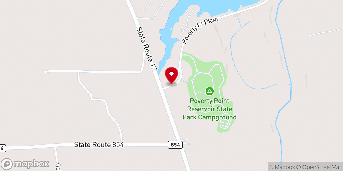 Map showing location of Poverty Point Reservoir State Park
