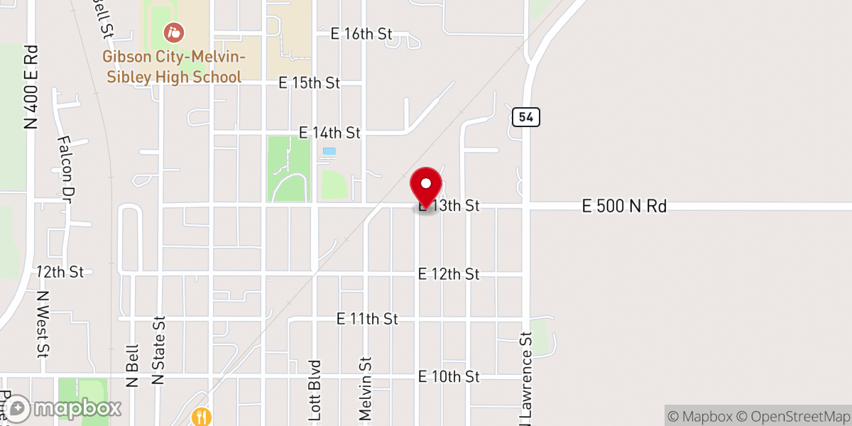 Map showing location of Our Lady of Lourdes Catholic Church, Gibson City