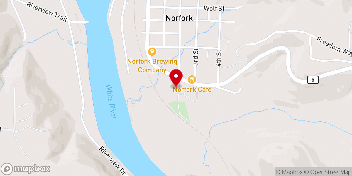 Map showing location of Norfork City Hall