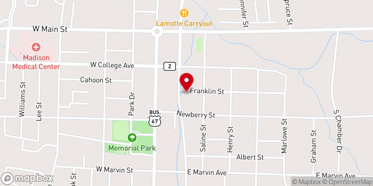 Map showing location of Fredericktown,mo Church of Christ